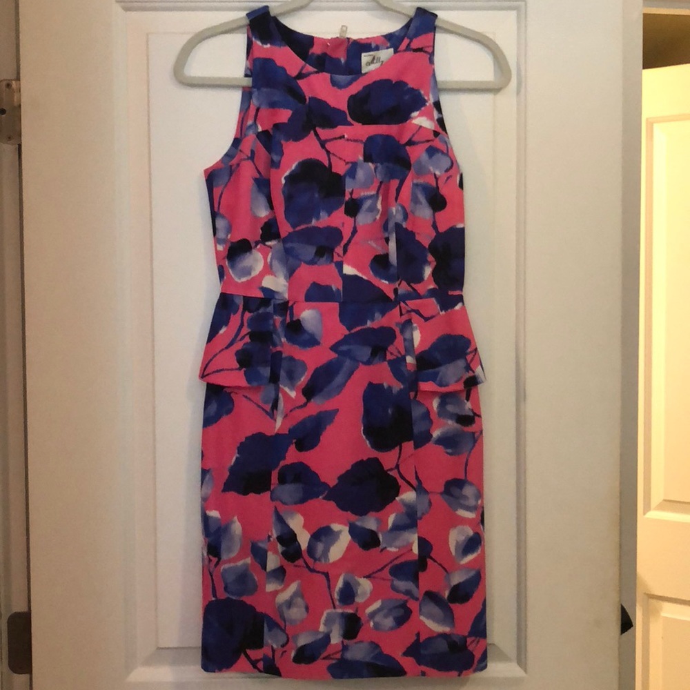 Pink and blue floral Milly dress with peplum